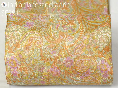 Peach Indian Soft Pure Printed Silk Saree Fabric, Printed Fabric, Outdoor Fabric, Pure Printed Silk