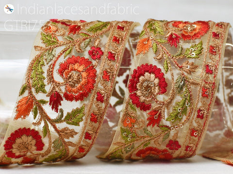 3 Yard Embroidery Fabric 65mm Trim Decorative Embroidered Saree Ribbon Embellishments DIY Crafting Sewing Indian Sari Border Home Decor Bags