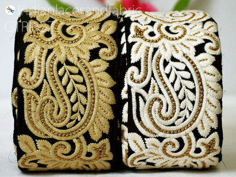 9 Yard Black 10cm Embroidered Paisley Fabric Decor Bags Indian Sari Border Sewing Embellish DIY Crafting Ribbon Runners Curtain Accessories