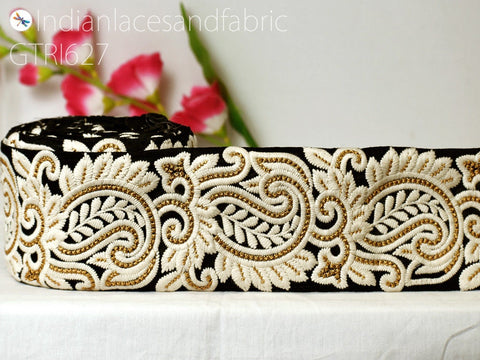 9 Yard Black 10cm Embroidered Paisley Fabric Decor Bags Indian Sari Border Sewing Embellish DIY Crafting Ribbon Runners Curtain Accessories