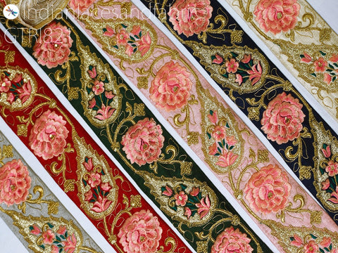 9 Yard Gold 75mm Embroidered Ribbon Trim Decor Floral Lace Indian Sari Border Sewing Fabric DIY Hair Crafting Trimmings Home Decor Headbands