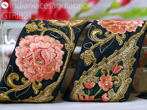 9 Yard Gold 75mm Embroidered Ribbon Trim Decor Floral Lace Indian Sari Border Sewing Fabric DIY Hair Crafting Trimmings Home Decor Headbands