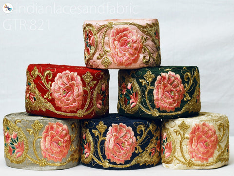3 Yard Gold Embroidered Ribbon 75mm Trim Decorative Floral Lace Indian Sari Border Sewing Fabric DIY Crafting Trimmings Home Decor Headbands