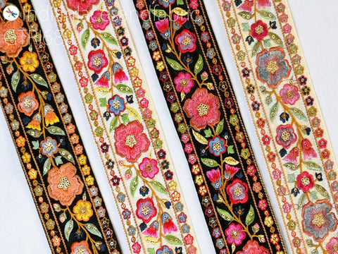 9 Yard Embroidery 65mm Ribbon Embellishments DIY Crafting Embroidered Fabric Trim Decorative Sewing Saree Indian Sari Border Home Decor Bag