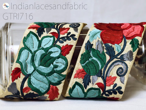9 Yard Embroidered 75 mm DIY Crafting Sewing Beach Bags Home Decor Embellishment Tape Drapery Fabric Trim Floral Saree Border Sari Ribbon