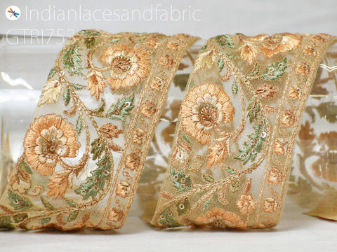 3 Yard Embroidery Fabric 65mm Trim Decorative Embroidered Saree Ribbon Embellishments DIY Crafting Sewing Indian Sari Border Home Decor Bags