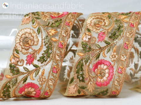 3 Yard Embroidery Fabric 65mm Trim Decorative Embroidered Saree Ribbon Embellishments DIY Crafting Sewing Indian Sari Border Home Decor Bags