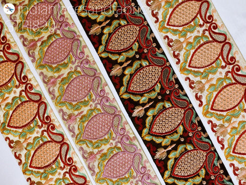 9 Yard Embroidered 10cm Fabric Trim DIY Crafting Sari Border Indian Embroidery Decorative Laces Saree Ribbon Sewing Lehenga Purse Home Decor