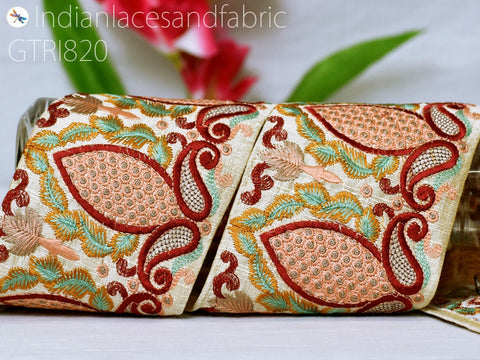 9 Yard Embroidered 10cm Fabric Trim DIY Crafting Sari Border Indian Embroidery Decorative Laces Saree Ribbon Sewing Lehenga Purse Home Decor