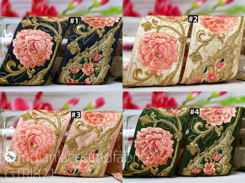 3 Yard Gold Embroidered Ribbon 75mm Trim Decorative Floral Lace Indian Sari Border Sewing Fabric DIY Crafting Trimmings Home Decor Headbands