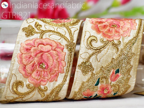 9 Yard Gold 75mm Embroidered Ribbon Trim Decor Floral Lace Indian Sari Border Sewing Fabric DIY Hair Crafting Trimmings Home Decor Headbands