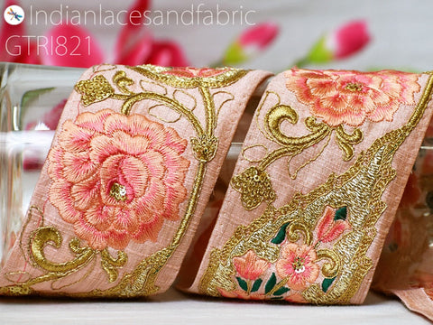 9 Yard Gold 75mm Embroidered Ribbon Trim Decor Floral Lace Indian Sari Border Sewing Fabric DIY Hair Crafting Trimmings Home Decor Headbands
