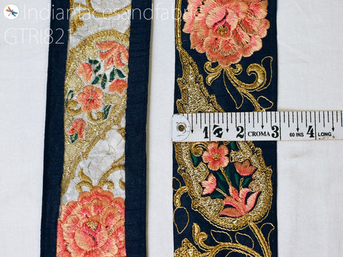 3 Yard Gold Embroidered Ribbon 75mm Trim Decorative Floral Lace Indian Sari Border Sewing Fabric DIY Crafting Trimmings Home Decor Headbands