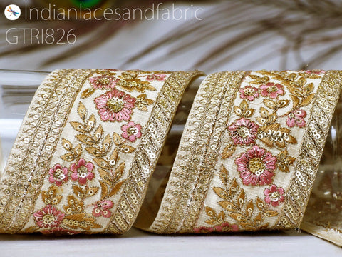 9 Yard Gold 8cm Embroidered Trims Sequin Trimming Indian Sari Border DIY Crafting Sewing Sequins Ribbon Bridal Dresses Embellishments Laces