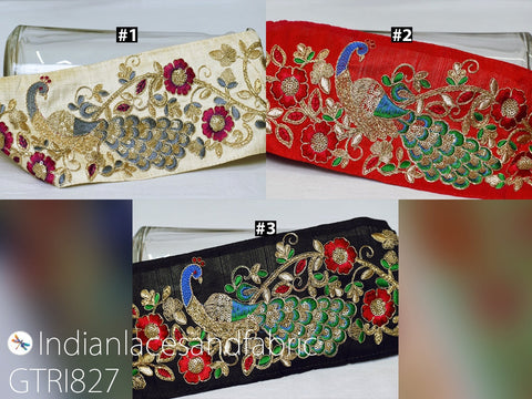 9 Yard Peacock Embroidered Fabric 125 mm Trim DIY Hair Crafting Sari Border India Embroidery Decorative Lace Saree Ribbon Sewing Home Decor