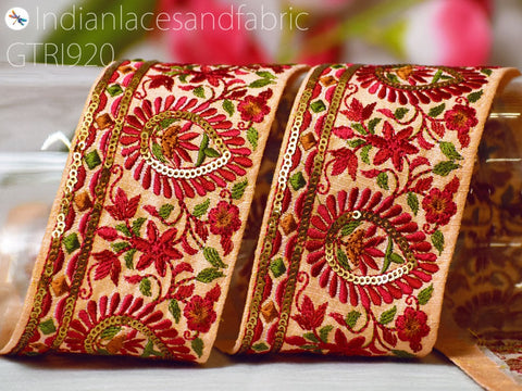 9 Yard Embroidery 65mm Fabric Trim Embellishment DIY Crafting Saree Indian Sew Sari Border Embroidered Headband Ribbon Home Decor Curtain