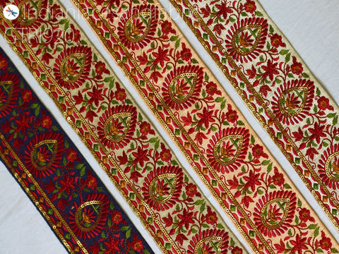 9 Yard Embroidery 65mm Fabric Trim Embellishment DIY Crafting Saree Indian Sew Sari Border Embroidered Headband Ribbon Home Decor Curtain