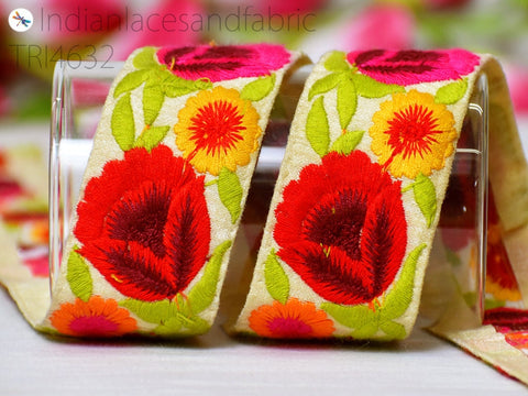 9 Yard Red 4CM Decorative Embellishments Border Indian Embroidery Sarees Lace Crafting Sewing Tape Costumes Trim Wedding wear dresses Ribbon