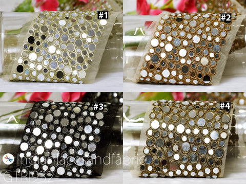 Costumes Real Mirror Trim by the Yard | 4.5 inch Decorative Trimmings Dress Bridal Belt Indian Laces Sewing Crafting Saree Border Exclusive