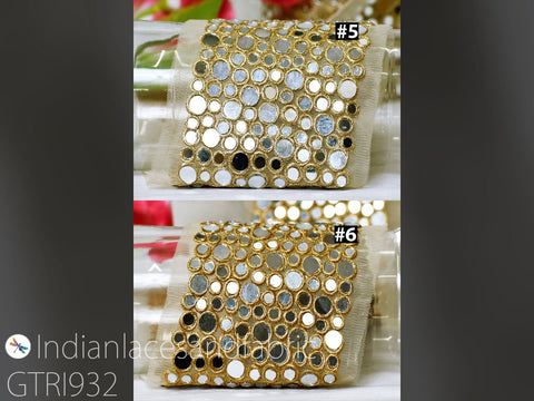 Costumes Real Mirror Trim by the Yard | 4.5 inch Decorative Trimmings Dress Bridal Belt Indian Laces Sewing Crafting Saree Border Exclusive