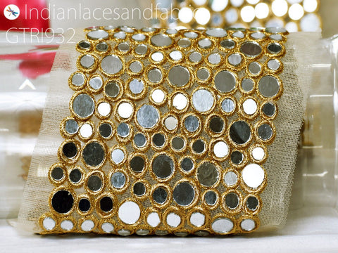 Costumes Real Mirror Trim by the Yard | 4.5 inch Decorative Trimmings Dress Bridal Belt Indian Laces Sewing Crafting Saree Border Exclusive