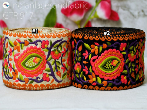 9 Yard Embroidered 95mm Fabric Trim Indian DIY Crafting Sari Border Saree Laces Sewing Decorative Ribbons Trimmings Cushions Beach Bags Hats