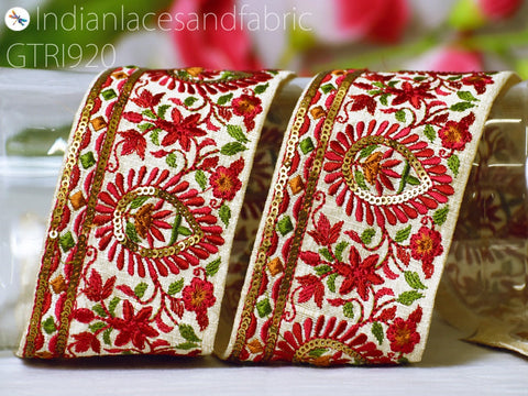 9 Yard Embroidery 65mm Fabric Trim Embellishment DIY Crafting Saree Indian Sew Sari Border Embroidered Headband Ribbon Home Decor Curtain