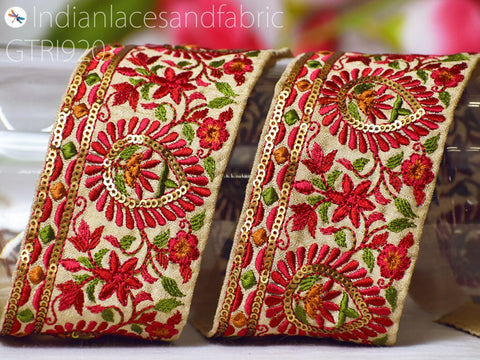 9 Yard Embroidery 65mm Fabric Trim Embellishment DIY Crafting Saree Indian Sew Sari Border Embroidered Headband Ribbon Home Decor Curtain