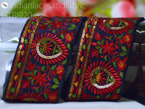 9 Yard Embroidery 65mm Fabric Trim Embellishment DIY Crafting Saree Indian Sew Sari Border Embroidered Headband Ribbon Home Decor Curtain