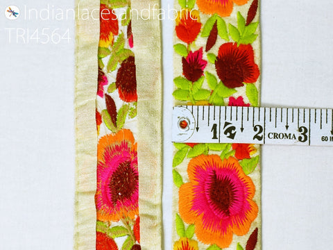 3 Yard Orange Floral Saree Decorative Embroidered Border Indian Dresses Making Laces Sewing Crafting Ribbon Beach Bags Decor Trimmings 5 CM