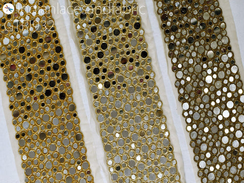 Costumes Real Mirror Trim by the Yard | 4.5 inch Decorative Trimmings Dress Bridal Belt Indian Laces Sewing Crafting Saree Border Exclusive