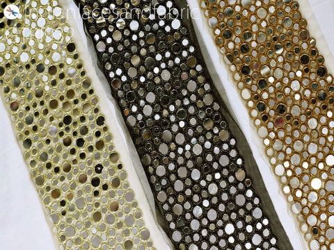 Costumes Real Mirror Trim by the Yard | 4.5 inch Decorative Trimmings Dress Bridal Belt Indian Laces Sewing Crafting Saree Border Exclusive