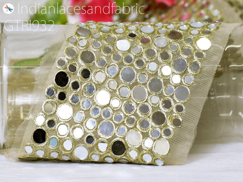 Costumes Real Mirror Trim by the Yard | 4.5 inch Decorative Trimmings Dress Bridal Belt Indian Laces Sewing Crafting Saree Border Exclusive