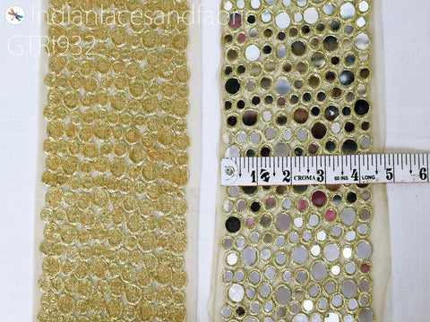 Costumes Real Mirror Trim by the Yard | 4.5 inch Decorative Trimmings Dress Bridal Belt Indian Laces Sewing Crafting Saree Border Exclusive