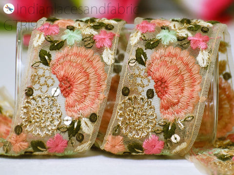 9 Yard Indian Embroidery Fabric 5 CM Trim Embroidered Saree Ribbon Crafting Border Sewing Embellishment Wedding Dress Cushion Covers