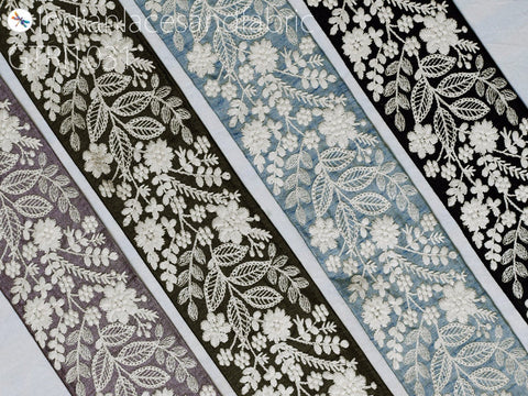 9 Yard Indian Embroidered 75mm Trim Embellishment Sari Border Embroidery Saree Ribbon Cushions Home Décor Sewing Clothing Costumes Trimmings