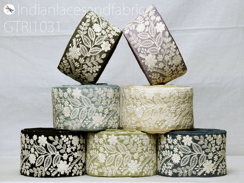 9 Yard Indian Embroidered 75mm Trim Embellishment Sari Border Embroidery Saree Ribbon Cushions Home Décor Sewing Clothing Costumes Trimmings