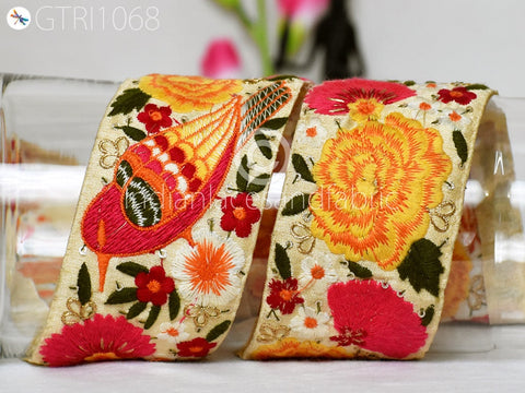 9 Yard Embroidered 7cm Bird Fabric Trim Indian Ribbon Sari Border Saree Trimming Sewing Dress Cushions Embroidery Crafting Laces Home Decor