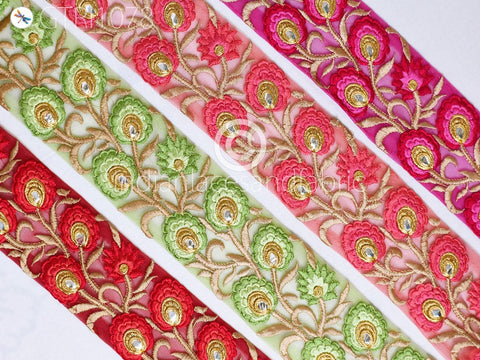 9 Yard Indian 8cm Embroidered Trim Drapery Hats Bag Saree Decorative Trimmings Ribbons Crafting Sewing Sari Border Embellishment Home Decor