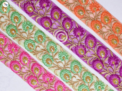 9 Yard Indian 8cm Embroidered Trim Drapery Hats Bag Saree Decorative Trimmings Ribbons Crafting Sewing Sari Border Embellishment Home Decor