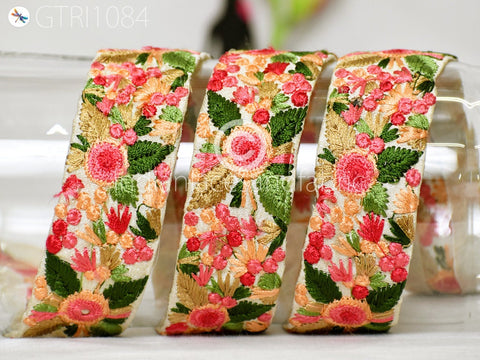 9 Yard Embroidered Fabric 4cm Trim Embellishment Saree Ribbon Sewing Embroidery Cushions DIY Crafting Sari Border Indian Wedding Dress Trim