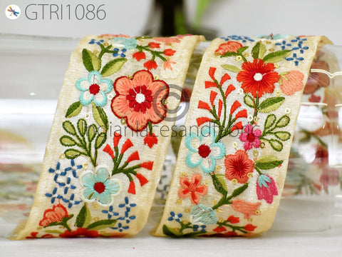 9 Yard Indian 5cm Embroidered Fabric Trim Embellishment Saree Ribbon Sewing Crafting Embroidery Border Wedding Dress Trimmings Cushion Cover