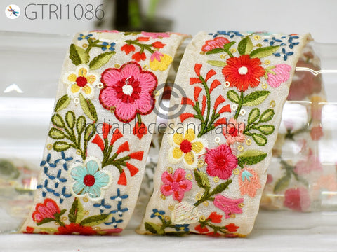 9 Yard Indian 5cm Embroidered Fabric Trim Embellishment Saree Ribbon Sewing Crafting Embroidery Border Wedding Dress Trimmings Cushion Cover