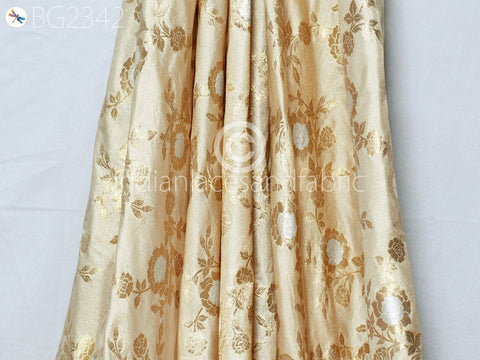 Indian Beige Brocade by the Yard Banarasi Wedding Dresses Costumes Material Sewing Lehenga Skirts Men Vests Jackets Curtains Upholstery