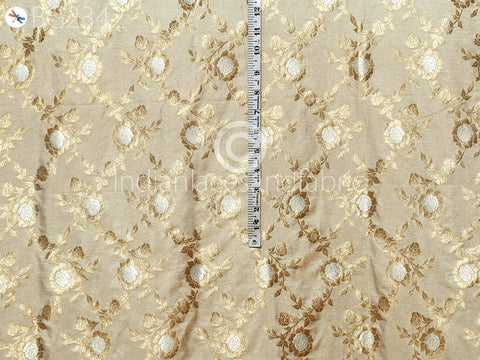 Indian Beige Brocade by the Yard Banarasi Wedding Dresses Costumes Material Sewing Lehenga Skirts Men Vests Jackets Curtains Upholstery