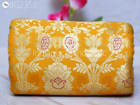 Indian Yellow Brocade by the Yard Pure Katan Banarasi Fabric, Wedding Dress Fabric, brocade by the yard, Indian Brocade, floral brocade