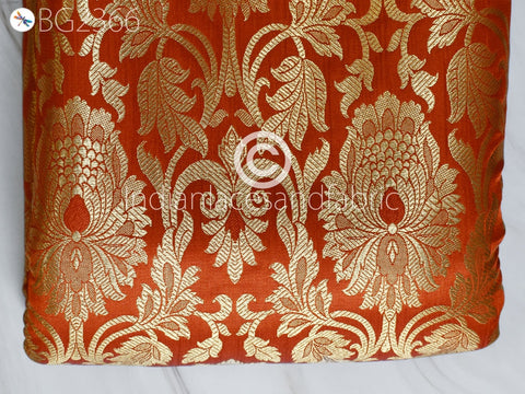Burnt Orange Brocade by the Yard Fabric Banarasi Blended Silk Wedding Dresses Crafting Sewing Cushion Cover Home Décor Furnishing Costume