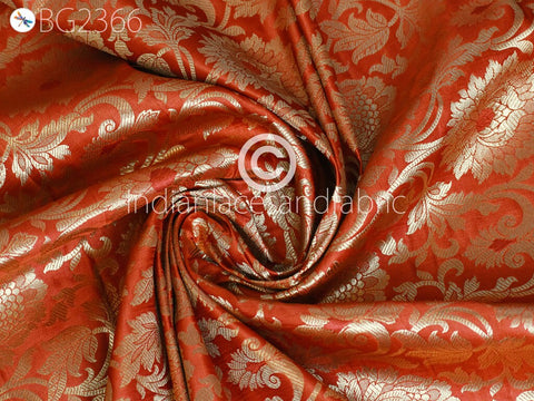 Burnt Orange Brocade by the Yard Fabric Banarasi Blended Silk Wedding Dresses Crafting Sewing Cushion Cover Home Décor Furnishing Costume