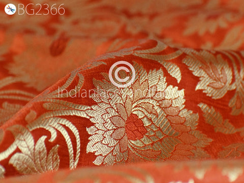 Burnt Orange Brocade by the Yard Fabric Banarasi Blended Silk Wedding Dresses Crafting Sewing Cushion Cover Home Décor Furnishing Costume