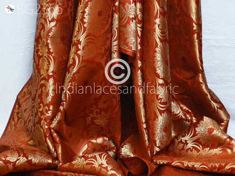 Burnt Orange Brocade by the Yard Fabric Banarasi Blended Silk Wedding Dresses Crafting Sewing Cushion Cover Home Décor Furnishing Costume